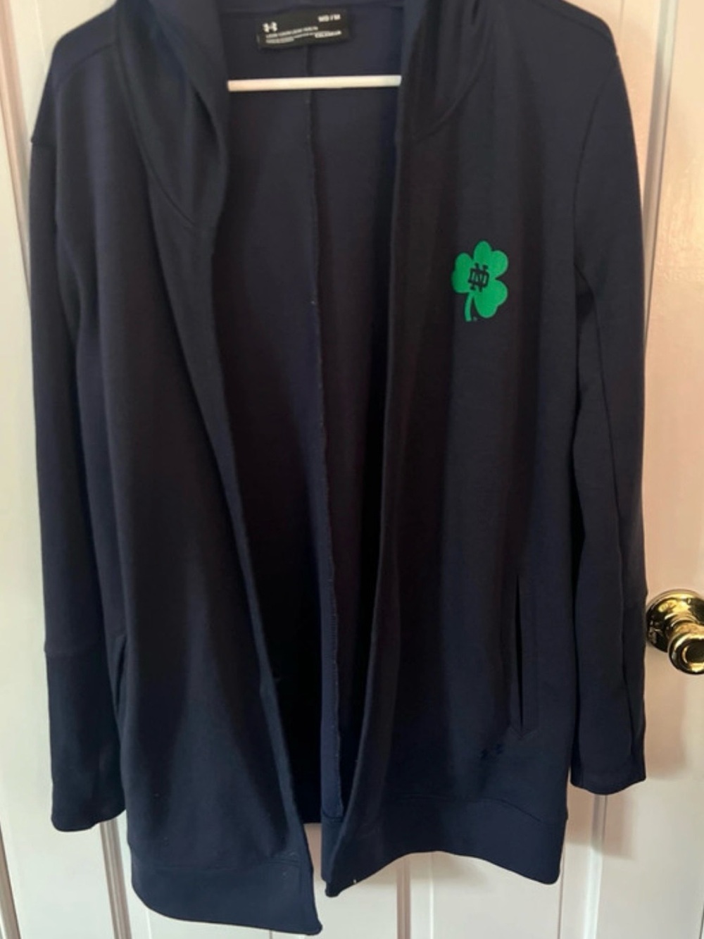Under Armour Navy Hooded open sweatshirt Jacket with Notre Dame Clover